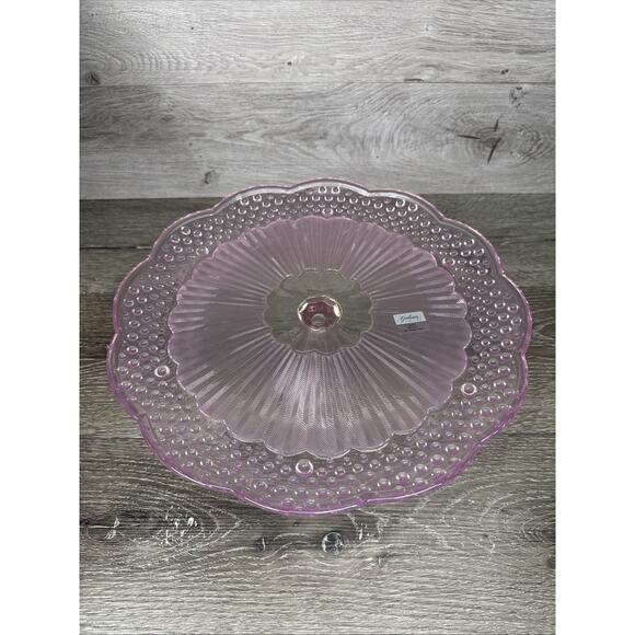 Vintage Gorham Emily's Attic Collection Pink 13” Footed Cake Plate Stand hobnail - Picture 8 of 11